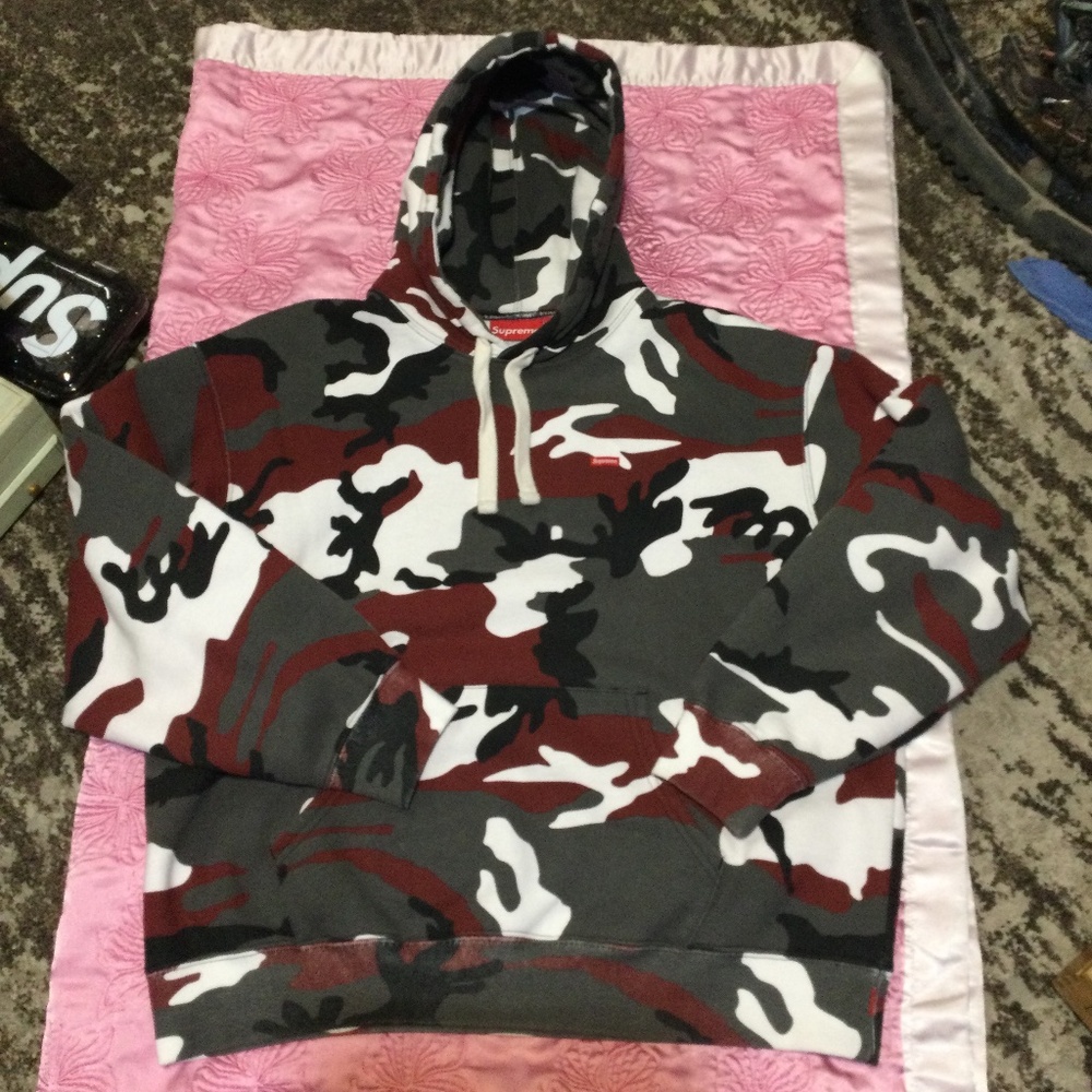 SUPREME :Red Camo box drawcord hooded sweatshirt SIZE : LARGE